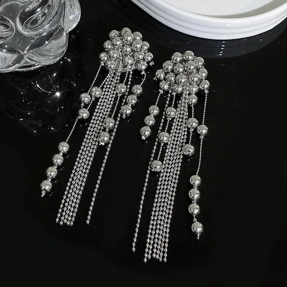 Zara EDGE NYC Uneven Chunky Dangle Mercury Pearl Pin Earrings long - Picture 7 of 16